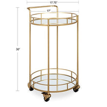Load image into Gallery viewer, Kate and Laurel Deveaux Modern Metal and Glass Bar Cart, 17.75" x 17" x 30", Glam Gold Finish and Rolling Wheeled Design