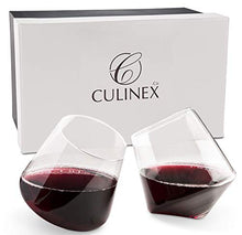 Load image into Gallery viewer, Hand Blown Stemless Wine Glasses, Set of 2 - Naturally Aerating, Elegant Wine Glassware for Cabernet, Pinot Noir, Merlot, and Blends - CulinexCo.com Spinning Wine Tumblers for Him and Her, 12 Oz.