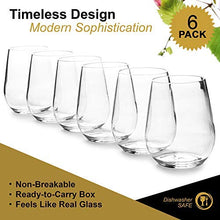 Load image into Gallery viewer, Plastic Wine Glasses Shatterproof Unbreakable – Stylish, Stemless, Dishwasher-safe, Set of 6 in Easy Carry Presentation Box, Acrylic Feel, Perfect for Pool, Bath and Outdoor
