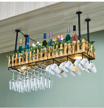 Load image into Gallery viewer, Wall-mounted Wine Bottle & Glass Holder with Lamp