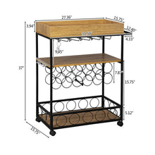 Load image into Gallery viewer, Industrial Bar Cart with Wine Rack and Glass Holder Metal Serving Cart and Kitchen Storage Cart Bar Wood Table Serving Trolley