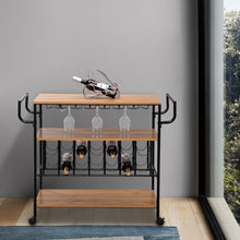 Load image into Gallery viewer, Industrial Bar Cart with Wine Rack and Glass Holder Metal Serving Cart and Kitchen Storage Cart Bar Wood Table Serving Trolley