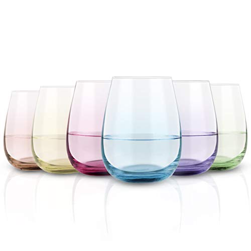 Colored Stemless Wine Glass Set of 6, Vibrant Splash Wine Glasses with –  Modern Wine Gifts