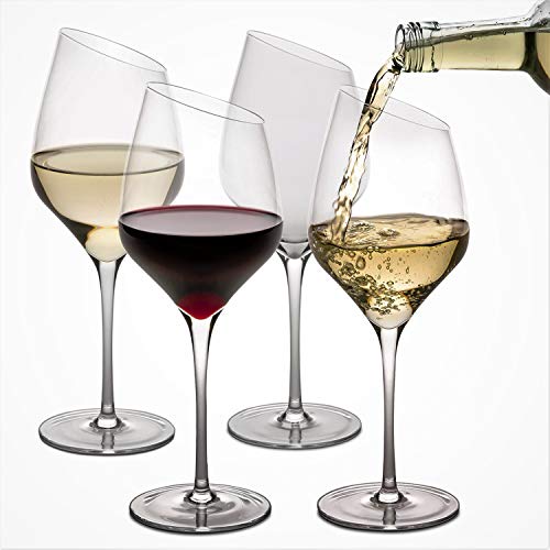 Crystal Wine Glasses set of 4 Slant Rim Great for Red and White Wine by Craftware