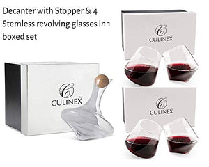 Hand Blown Stemless Wine Glasses, Set of 2 - Naturally Aerating, Elegant Wine Glassware for Cabernet, Pinot Noir, Merlot, and Blends - CulinexCo.com Spinning Wine Tumblers for Him and Her, 12 Oz.