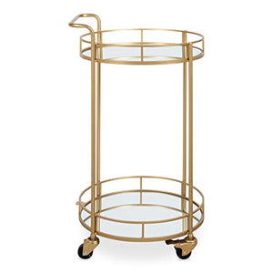 Kate and Laurel Deveaux Modern Metal and Glass Bar Cart, 17.75" x 17" x 30", Glam Gold Finish and Rolling Wheeled Design