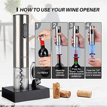 Load image into Gallery viewer, Secura Electric Wine Opener, Automatic Electric Wine Bottle Corkscrew Opener with Foil Cutter, Rechargeable (Stainless Steel)
