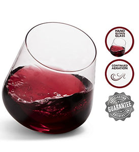 Hand Blown Stemless Wine Glasses, Set of 2 - Naturally Aerating, Elegant Wine Glassware for Cabernet, Pinot Noir, Merlot, and Blends - CulinexCo.com Spinning Wine Tumblers for Him and Her, 12 Oz.