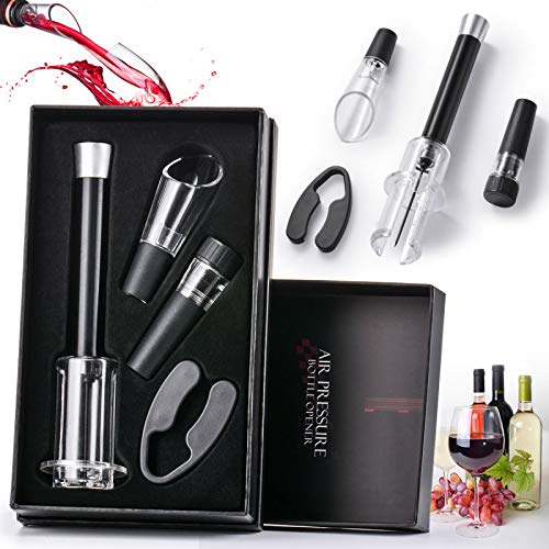 Wine Bottle Opener Air Pressure Wine Cork Remover Pump Wine Opener Wine Pump Wine Accessory Tool Handheld Wine Bottle Opener with Wine Pourer,Foil Cutter and Vacuum Stopper(Gift Box)