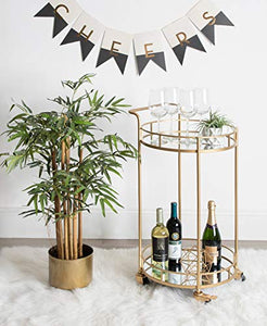 Kate and Laurel Deveaux Modern Metal and Glass Bar Cart, 17.75" x 17" x 30", Glam Gold Finish and Rolling Wheeled Design