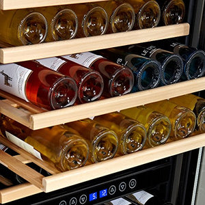 Kalamera 157 Bottle Freestanding Wine Refrigerator: Stainless Steel, triple-layered Tempered Glass Door, Electronic One-Touch Control with LED Display