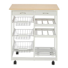 Load image into Gallery viewer, FCH Moveable Kitchen Cart with Two Drawers &amp; Two Wine Racks &amp; Three Baskets White Kitchen Furniture Dinning Car with Wheels
