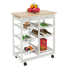 Load image into Gallery viewer, FCH Moveable Kitchen Cart with Two Drawers &amp; Two Wine Racks &amp; Three Baskets White Kitchen Furniture Dinning Car with Wheels
