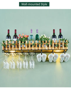 Wall-mounted Wine Bottle & Glass Holder with Lamp