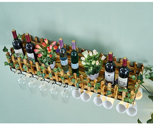 Wall-mounted Wine Bottle & Glass Holder with Lamp