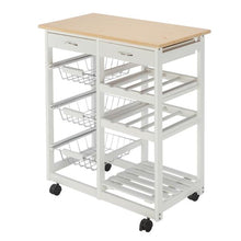 Load image into Gallery viewer, FCH Moveable Kitchen Cart with Two Drawers &amp; Two Wine Racks &amp; Three Baskets White Kitchen Furniture Dinning Car with Wheels
