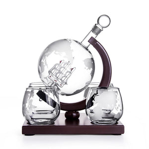 Globe Whiskey Decanter with 4 Glasses