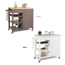 Load image into Gallery viewer, Costway Kitchen Island Trolley Cart Wood Top Storage Cabinet w/ Wine Rack &amp; Shelf WhiteBrown
