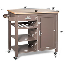 Load image into Gallery viewer, Costway Kitchen Island Trolley Cart Wood Top Storage Cabinet w/ Wine Rack &amp; Shelf WhiteBrown
