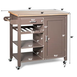 Costway Kitchen Island Trolley Cart Wood Top Storage Cabinet w/ Wine Rack & Shelf WhiteBrown