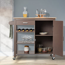 Load image into Gallery viewer, Costway Kitchen Island Trolley Cart Wood Top Storage Cabinet w/ Wine Rack &amp; Shelf WhiteBrown
