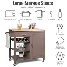 Load image into Gallery viewer, Costway Kitchen Island Trolley Cart Wood Top Storage Cabinet w/ Wine Rack &amp; Shelf WhiteBrown
