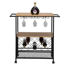 Load image into Gallery viewer, Kitchen Serving Cart Bar Buffet Wine Rack Glass Holder Wine Rack Cart Kitchen Rolling Storage Bar Wood Table Serving Trolley
