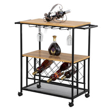 Load image into Gallery viewer, Kitchen Serving Cart Bar Buffet Wine Rack Glass Holder Wine Rack Cart Kitchen Rolling Storage Bar Wood Table Serving Trolley
