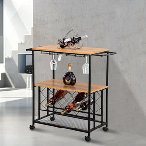 Kitchen Serving Cart Bar Buffet Wine Rack Glass Holder Wine Rack Cart Kitchen Rolling Storage Bar Wood Table Serving Trolley