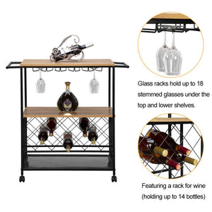 Kitchen Serving Cart Bar Buffet Wine Rack Glass Holder Wine Rack Cart Kitchen Rolling Storage Bar Wood Table Serving Trolley