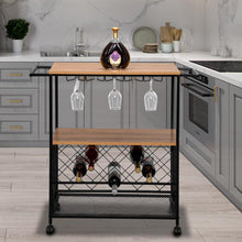 Load image into Gallery viewer, Kitchen Serving Cart Bar Buffet Wine Rack Glass Holder Wine Rack Cart Kitchen Rolling Storage Bar Wood Table Serving Trolley
