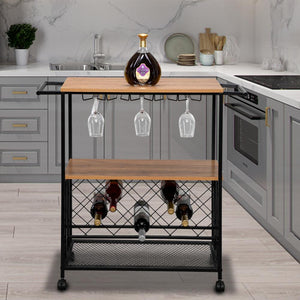 Kitchen Serving Cart Bar Buffet Wine Rack Glass Holder Wine Rack Cart Kitchen Rolling Storage Bar Wood Table Serving Trolley