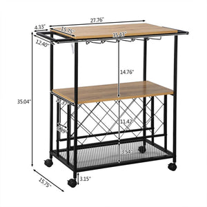 Kitchen Serving Cart Bar Buffet Wine Rack Glass Holder Wine Rack Cart Kitchen Rolling Storage Bar Wood Table Serving Trolley