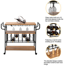 Load image into Gallery viewer, Industrial Bar Cart with Wine Rack and Glass Holder Metal Serving Cart and Kitchen Storage Cart Bar Wood Table Serving Trolley
