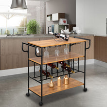 Load image into Gallery viewer, Industrial Bar Cart with Wine Rack and Glass Holder Metal Serving Cart and Kitchen Storage Cart Bar Wood Table Serving Trolley
