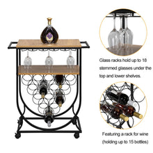 Load image into Gallery viewer, Multifunctional Industrial Vintage Double-layer Movable Iron-wood Wine Rack Bar Car Metal Wood Wheeled Wine Rack Cart
