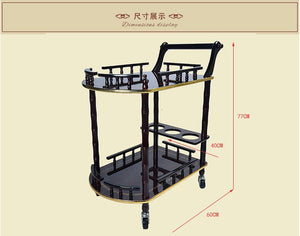 Wooden Wine Cart Snack Car Food Cart Hotel Cart Mobile Dining Car Cake Car Home Rack European Style